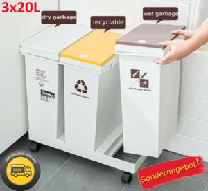 3 x 20L Mülleimer Abfalleimer Müllsortierer Trennsystem Abfallsammler mit Rädern - Bild 1 von 12