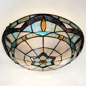 Tiffany Stained Glass Ceiling Light 3-Lights 16 Inch Tiffany Flush Mount Ceiling - Picture 1 of 6