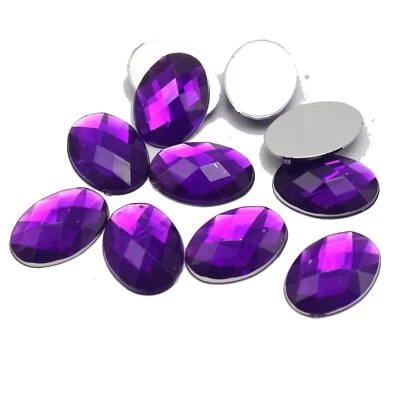 100 Dark Purple Flatback Acrylic Rhinestone Oval Gems 13X18mm No Hole - Image 1 of 4