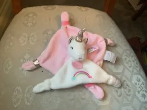DOUDOU ET COMPAGNIE UNICORN PINK AND WHITE BABIES COMFORT BLANKET SOFT TOY PLUSH - Picture 1 of 2