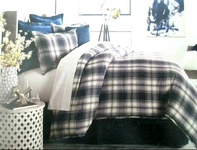 CREMIEUX Jameson QUEEN Duvet Cover Set Blue Plaid Knit Linen  NEW - Image 1 of 4