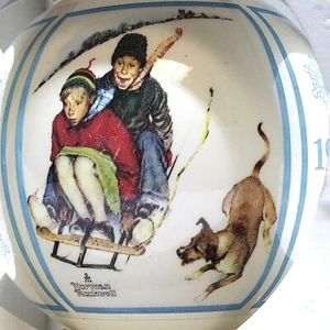 SCHMID Christmas 1980 Norman Rockwell Downhill Daring Glass Ornament Boxed - Picture 1 of 5