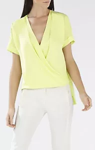 NEW BCBG MAX AZRIA BRIGHT CITRON POLY NATTY WRAP TOP WQR1S036/AS201 SIZE L - Picture 1 of 3