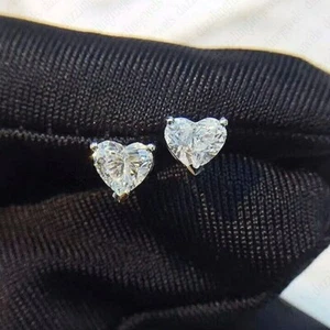 2.72 TCW Heart Cut Moissanite Push Back Women's Earring 14k White Gold Plated - Picture 1 of 7
