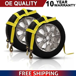 ROBBOR Car Heavy Duty Basket Straps Tow Dolly Wheel Net Set Twisted Snap Hooks - Picture 1 of 12