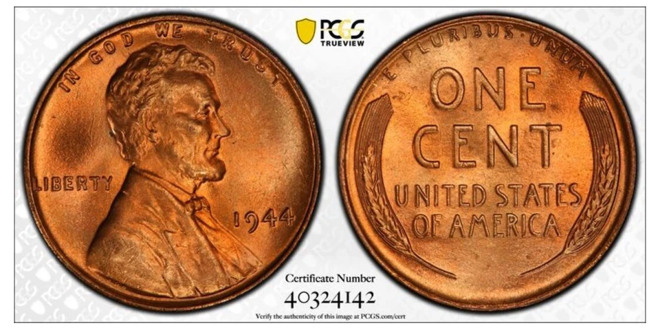 1944 1C RD Lincoln Wheat One Cent  PCGS MS67RD   40324142 - Image 1 of 1