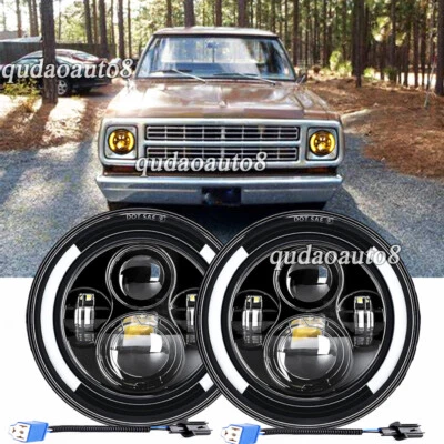 Par de faros LED redondos de 7" halo alto/bajo DRL haz lámpara apta para Dodge D150 1970-1980 Foto 1 de 4