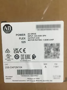NEU AB 25B-D4P0N104 Power Flex 525 1,5 kW 2 PS AC-Antrieb US-VERSAND 25BD4P0N104 - Bild 1 von 2