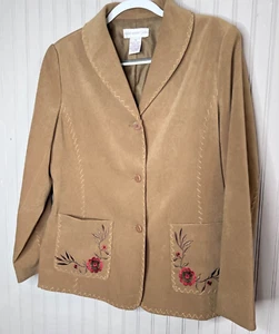 Susan Graver Women BLAZER M 12 14 Brown Red Embroidery Boho Western Pocket Lined - Picture 1 of 23