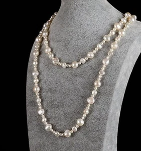 Suberb 36"mixed Size Natural South Sea Genuine White Potato Pearl Necklace 1969 - Picture 1 of 2
