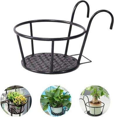 2Pack Balcony Flower Stand Hanging Plant Flower Pot Holder Metal Fence Planters - Image 1 of 4
