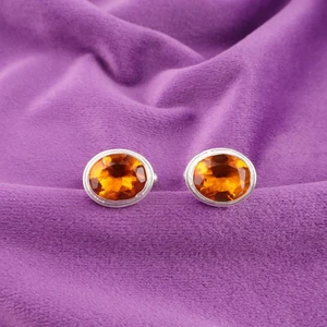 Sterling Silver Citrine Gemstone Yellow November Christmas Grooms Cufflinks - Picture 1 of 6