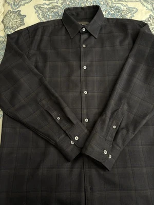 VTG Banana Republic 100% Wool Button-Down Long-Sleeve Plaid Shirt BLK M Medium - Image 1 of 4