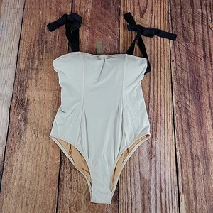 NWT J Crew Grosgrain Shoulder Bow Tie One-Piece Swimsuit White Beachy Size 14 - Picture 1 of 9