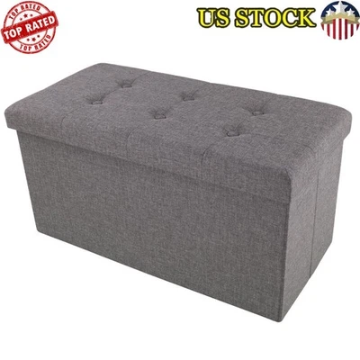 Folding Storage Bench W/ Detachable Bin Soft Comfortable Sturdy Bedroom Gray - Image 1 of 4
