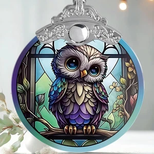 Owl Christmas Ornaments - Stained Glass Holiday Decorations, Tree Ornaments, Xma - Picture 1 of 12