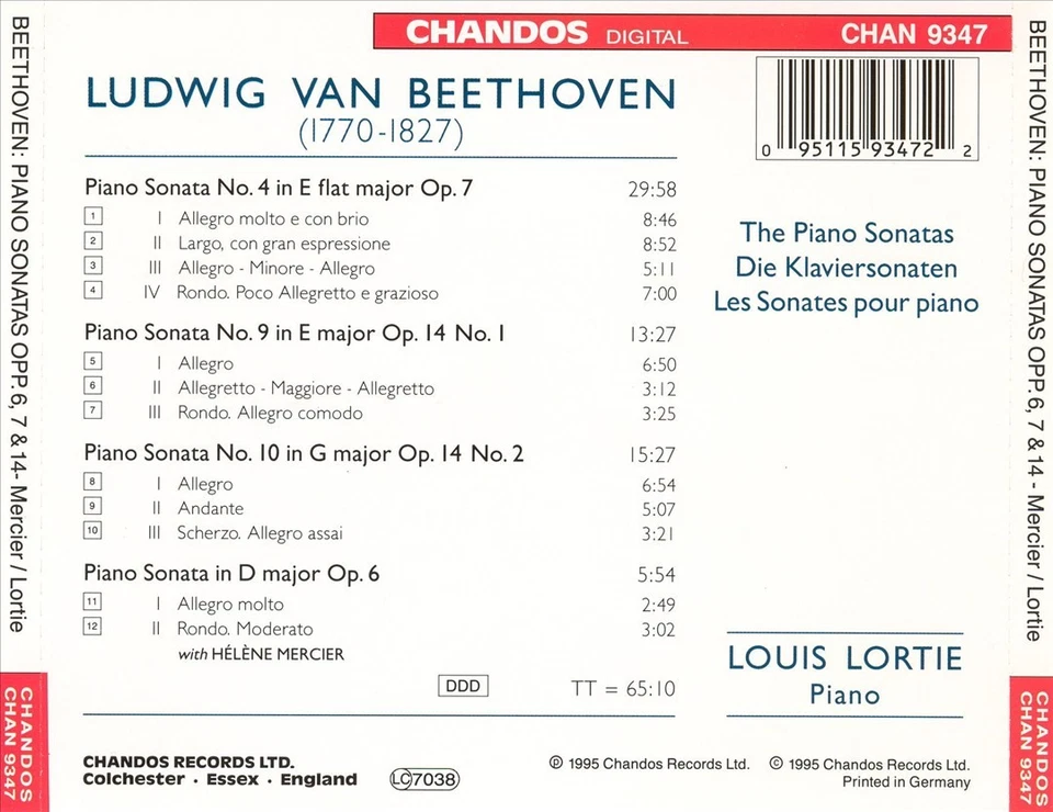 LOUIS LORTIE BEETHOVEN: THE PIANO SONATAS, OP. 6, OP. 7, OP. 14 NEW CD Foto 1 de 1