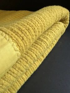 Vtg Acrylic Waffle Weave Blanket Full Size Mustard Yellow Satin Trim 76x86 USA - Picture 1 of 23