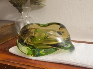 Thick Murano Glass Bowl (Green & Amber) - Picture 1 of 11