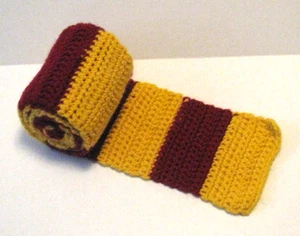 Homemade Crochet Scarf Red and Gold - Picture 1 of 2
