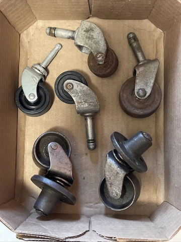 Lot 6 Antique Vintage Cast iron Steel Metal Swivel Casters Wheel Hardware Set Cover