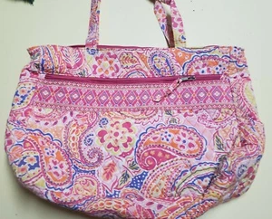 Vintage Women's Large Quilted Tote Bag Pinks Oranges Paisley Designs  - Picture 1 of 6