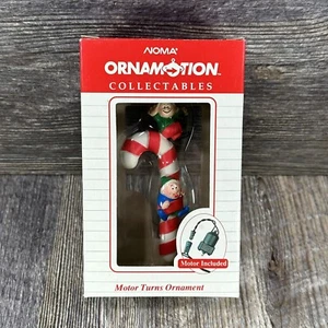 Vintage 1989 Noma Ornamotion Rotating Christmas Ornament Elves On Candy Cane - Picture 1 of 6