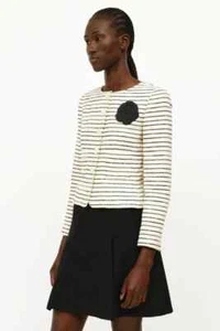 Authentic CHANEL Women's size 42 Cream & Black Sequin Camelia Jacket CC Buttons - Picture 1 of 19