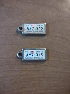 DAV mini license plate Keychain Tag Wisconsin set 1963 Vintage A27-315 - Picture 1 of 4
