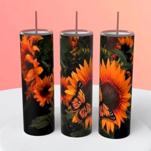 Sunflowers Monarch Butterfly 20 ounce Sublimated Tumbler insulated coffee cup - Picture 1 of 1