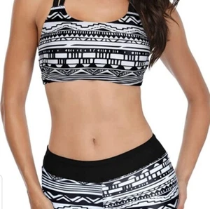 Womens Swimsuite Black and White Two Pieces Bikini Set As Picture, Size S/M NWOT - Picture 1 of 6