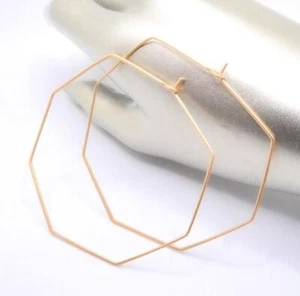 GORGEOUS Lightweight Mat Gold Thin Wire Organic Octagon Threader Hoop Earrings - Picture 1 of 12