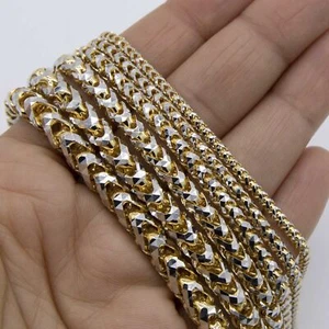 Solid 10K Gold Diamond-Cut Franco Link Bracelet 10K Yellow White Gold All Sizes - Picture 1 of 4