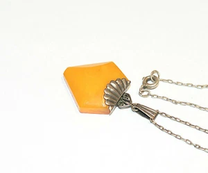 ANTIQUE SILVER 875 NECKLACE WITH BALTIC AMBER PENDANT - Picture 1 of 4