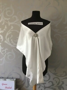 DIAMOND WHITE SILKY SATIN SHAWL WRAP B/MAID WEDDING CRUISE PROM*UK MADE/SELLER* - Picture 1 of 5