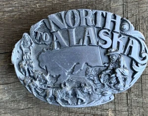 Vintage Pewter Belt Buckle ~ North to Alaska ~ 1984 Siskiyou Buckle Co - Picture 1 of 7