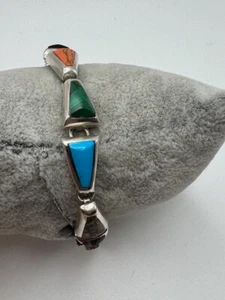 Vintage TAXCO TH-181 Natural Multi-Gemstone Sterling Silver 950 Tennis Bracelet - Picture 1 of 22