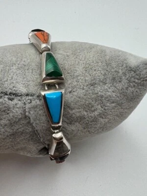 Vintage TAXCO TH-181 Natural Multi-Gemstone Sterling Silver 950 Tennis Bracelet - Image 1 of 4