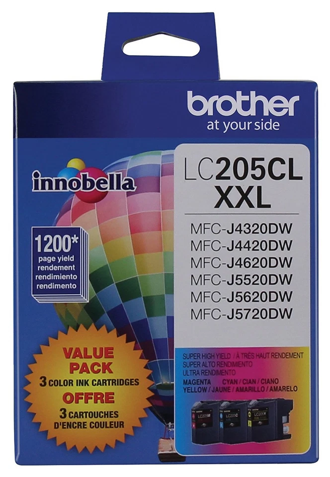 GENUINE Brother LC205 XXL Ink 3 Pack for MFC-J4320DW, MFC-J4420DW, MFC-J4620DW - Image 1 of 1