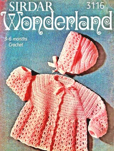Sirdar~3116 "COPY" Baby Jacket & Bonnet Crochet Pattern 0-6 mths 19 in DK - Picture 1 of 3