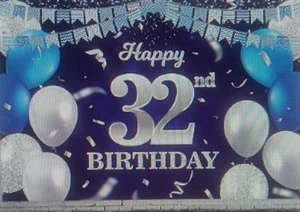 Blue Silver Happy Birthday Decorations Banner Backdrop for Men Women Boys Girls - Picture 1 of 1