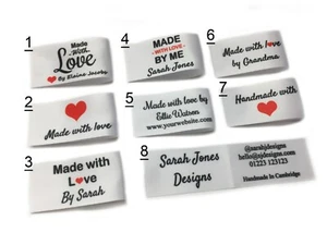 Handmade personalised sew in craft business labels for fabric satin ribbon white - Picture 1 of 1