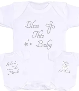 BabyPrem Baby Clothes Boys Girls White Bodysuit Vests Christening Keepsake Gifts - Picture 1 of 4