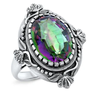 6 CT RAINBOW MYSTIC QUARTZ VICTORIAN STYLE 925 STERLING SILVER RING 451X - Picture 1 of 4