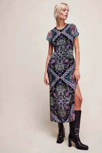 Free People Iris Maxikleid Größe L Samt Cutout Smaragd Kombi - Bild 1 von 13