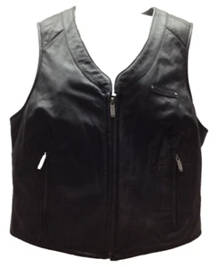 Women's Large HARLEY DAVIDSON Black Leather Vest RN 103819 Floral Patch - Picture 1 of 13