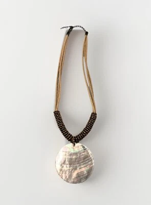 Lia Sophia Iridescente Abalone MOP Pingente Concha Bronze Semente Contas Cordão Colar - Imagem 1 de 4