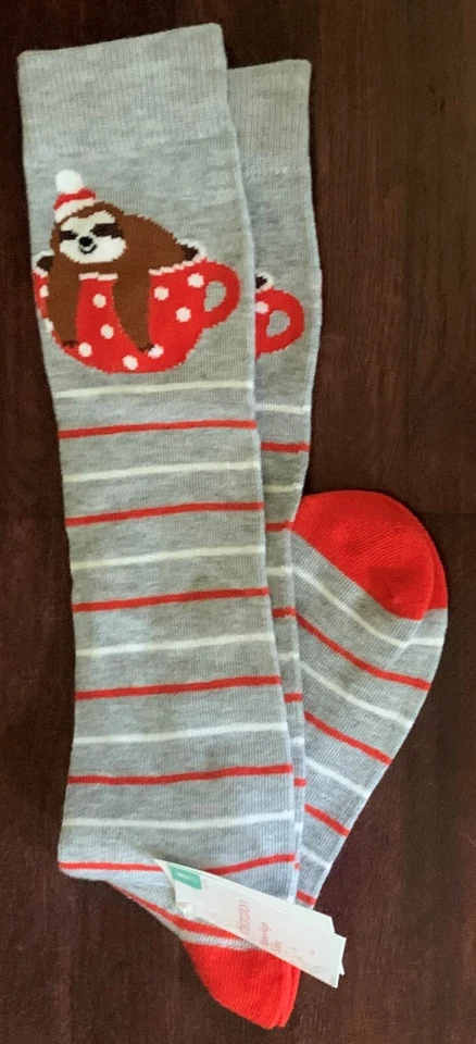 Calcetines hasta la rodilla perezosos Xhilaration para mujer a rayas - gris jaspeado/rojo, talla 4-10 Foto 1 de 1