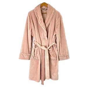 Amari weicher Cord Streifen Wickel vorne Morgenmantel Unisex Einheitsgröße rosa - Bild 1 von 10