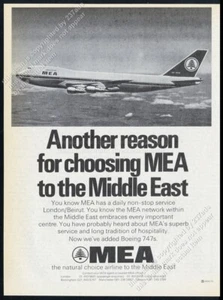 MEA Middle East Airlines 1975 747 avión foto anuncio impreso vintage - Imagen 1 de 7